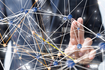 Global network. Blockchain. 3D illustration. Neural networks and artificial intelligence. Abstract