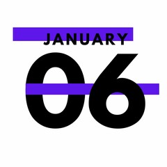 January 6 . Modern calendar icon .date ,day, month .Flat style calendar for the month of January