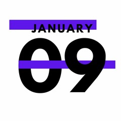 January 9 . Modern calendar icon .date ,day, month .Flat style calendar for the month of January