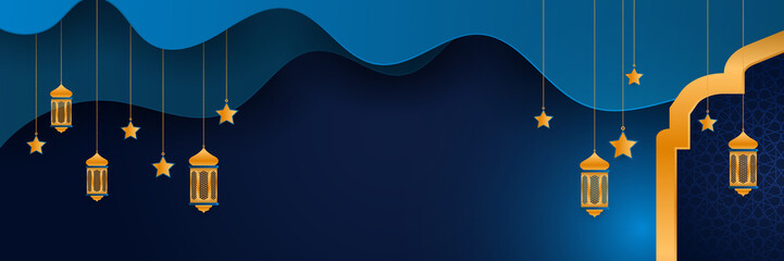 Stylish blue golden mosque design islamic banner background