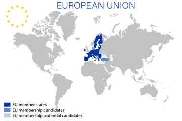 Fototapeta na wymiar European Union on political map of the world in 2022