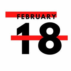 February 18 . Modern calendar icon .date ,day, month .Flat style calendar for the month of February