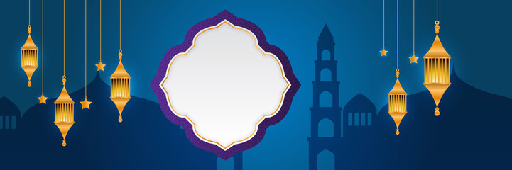 Stylish blue golden mosque design islamic banner background