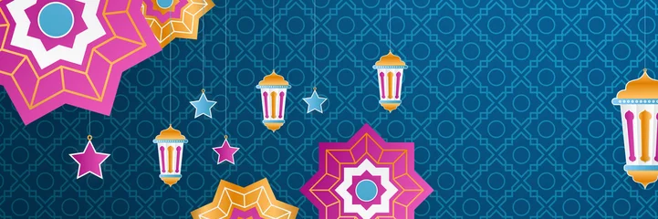 Fototapeten Stylish blue golden mosque design islamic banner background © Salman
