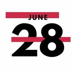 June 28 . Modern calendar icon .date ,day, month .Flat style calendar for the month of June