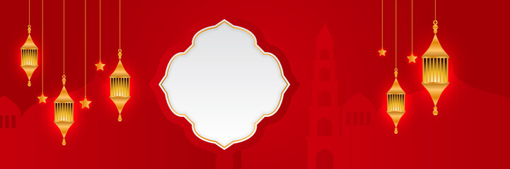 Stylish red golden mosque design islamic banner background