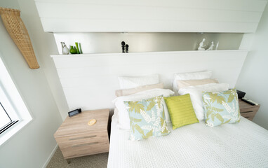 Interior home decor, bedroom in modern fresh colors