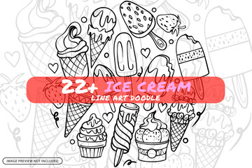 Ice Cream Line Art Doodle