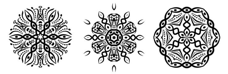 Fototapeta premium Set of circular geometric ornaments on white background. Template round mandalas for printing on fabric.