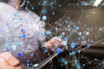 Global network. Blockchain. 3D illustration. Neural networks and artificial intelligence. Abstract