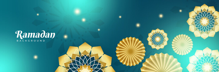 Stylish golden mosque design islamic banner background