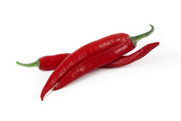 several red hot chili peppers isolated on a white background