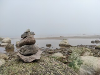 Stacked stones on the beach