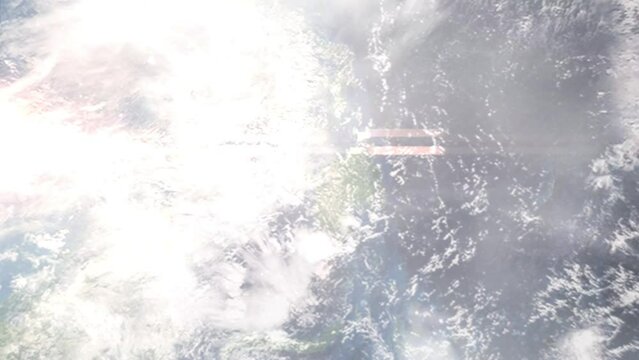 Earth zoom in from outer space to city. Zooming on Marawi, Lanao del Sur, Philippines. The animation continues by zoom out through clouds and atmosphere into space. Images from NASA