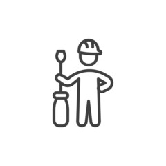 Worker with screwdriver line icon