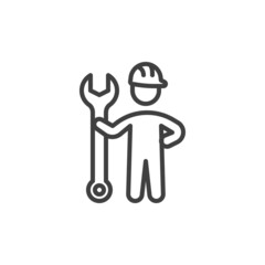 Plumber with wrench line icon