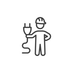 Electrician man line icon