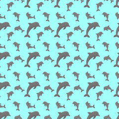 Mother and baby dolpnin seamless pattern on white background. Cute animal vector illustration. Endless repeatable print.