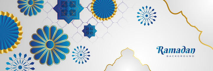 Stylish blue golden mosque design islamic banner background