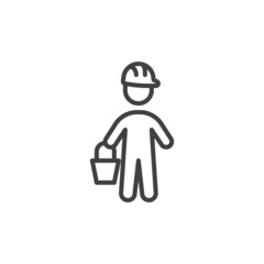 Handyman with bucket line icon
