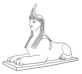 Egyptian sphinx in Saint Petersburg Russia, line art sculpture drawing, hand drawn statue illustration on white background