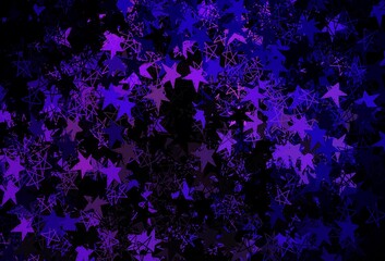 Dark Purple, Pink vector background with beautiful snowflakes, stars.