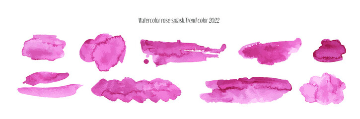 Dark pink watercolor splash set.Abstract watercolor background. Watercolor painted background with blots and splatters.