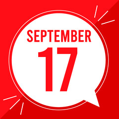 A vector illustration with text: September 17 st day. White balloon on a red backgound.