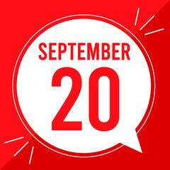 A vector illustration with text: September 20 st day. White balloon on a red backgound.