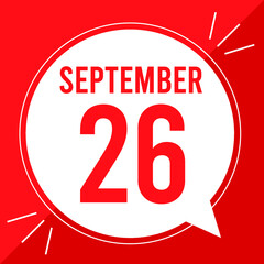 A vector illustration with text: September 26 st day. White balloon on a red backgound.