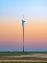 Landscape with Turbine Green Energy Electricity, Windmill for electric power production, Wind turbine generating electricity, beautiful sunset Clean energy concept