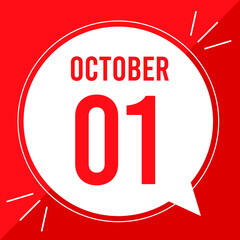 A vector illustration with text: October 1 st day. White balloon on a red backgound.