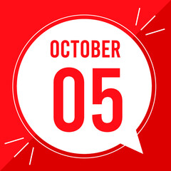 A vector illustration with text: October 5 st day. White balloon on a red backgound.