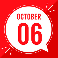 A vector illustration with text: October 6 st day. White balloon on a red backgound.