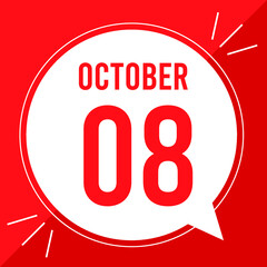 A vector illustration with text: October 8 st day. White balloon on a red backgound.