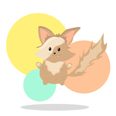 Obraz na płótnie Canvas Cartoon little foxy cute jumping vector illustration. Funny animal character, cute foxes with abstract vector object.