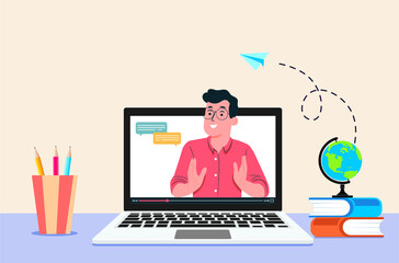 E-learning, online education, online course concept, home school, woman teacher teaching students on laptop computer screen, distance learning, new 
