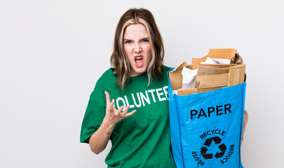 pretty caucasian woman looking angry, annoyed and frustrated. ecology concept