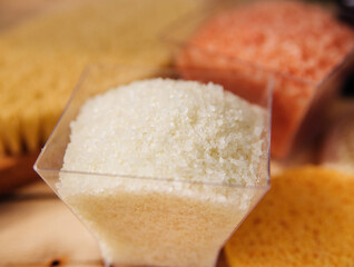 Alternative medicine.Cosmetic sea salt close-up. Salt crystals.