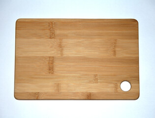 Cutting Board for Bread. Wooden. Through hole. On an isolated white background