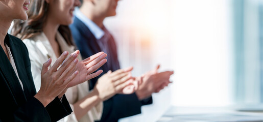 Business people applauding. Group of business people clapping in row. Banner background. - obrazy, fototapety, plakaty