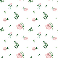 pink bouquet peony flower and leaves, vector drawing pattern seamless pattern