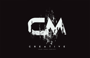 CM C M Grunge Brush Letter Logo Design in White Colors Vector Illustration.