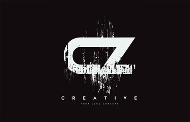 CZ C Z Grunge Brush Letter Logo Design in White Colors Vector Illustration.