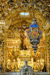 Obraz premium Altar of old and historic baroque church gold leaf in the city of Salvador in Bahia, Brazil