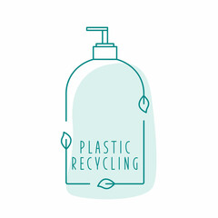 Recycled cosmetic plastic bottle - eco packaging icon. Vector stock illustration isolated on white background for label, wrapping, package. Editable stroke.