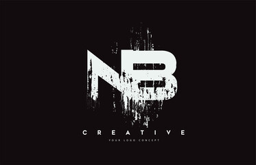 NB N B Grunge Brush Letter Logo Design in White Colors Vector Illustration.