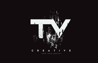 Obraz premium TV T V Grunge Brush Letter Logo Design in White Colors Vector Illustration.