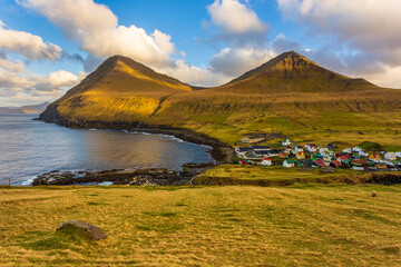 Small village Gjogv on Eysturoy island, Faroe Islands. - 494264558
