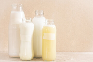 Vegetable milk in a glass bottle